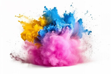 Abstract colored powder explosion isolated on white background.Generative Ai.