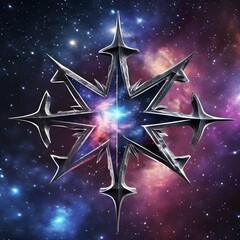Abstract 8 5 6 9 10 12 pointed fractal cosmic sun in glowing cosmic space star pentagram with stars galactic and nebulas symbolic realistic image