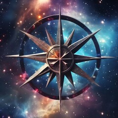Abstract 8 5 6 9 10 12 pointed fractal cosmic sun in glowing cosmic space star pentagram with stars galactic and nebulas symbolic realistic image
