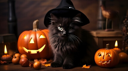 halloween cat with pumpkin