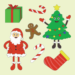 santa claus set stickers, stickers, illustrations