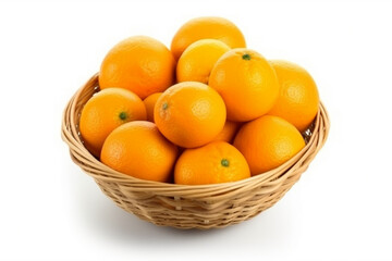 Orange in wicker basket isolated on white background.Generative Ai.