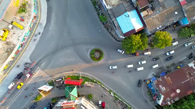 Aerial view of a busy crossroad junction in  Balikpapan, Rapak