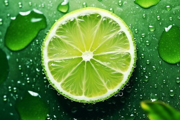 Lemon slices with water drops.Generative Ai.