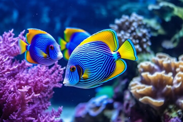 Colorful beautiful fish in the sea with beautiful corals .Generative Ai.