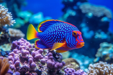 Naklejka na ściany i meble Colorful beautiful fish in the sea with beautiful corals .Generative Ai.