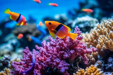 Naklejka premium Colorful beautiful fish in the sea with beautiful corals .Generative Ai.