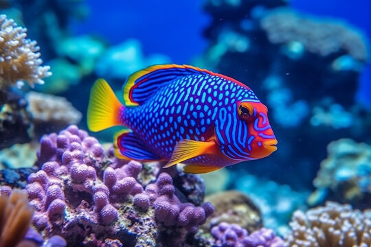 Colorful beautiful fish in the sea with beautiful corals .Generative Ai.