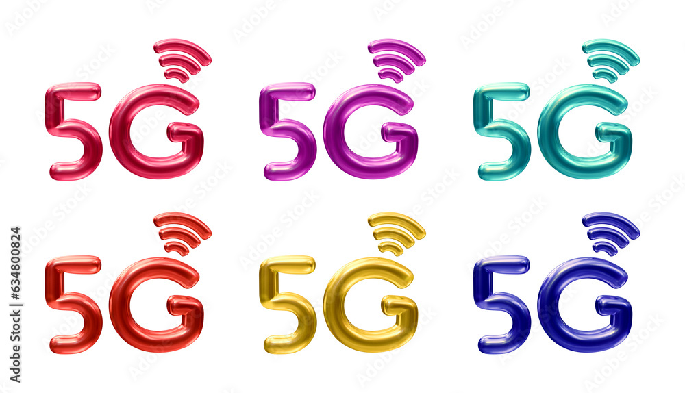 Aufkleber set of 5g icon logo isolated on transparent background in 3d rendering for internet network or techn