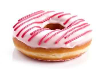 Donuts with pink icing isolated on white background.Generative Ai.