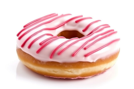 Donuts with pink icing isolated on white background.Generative Ai.