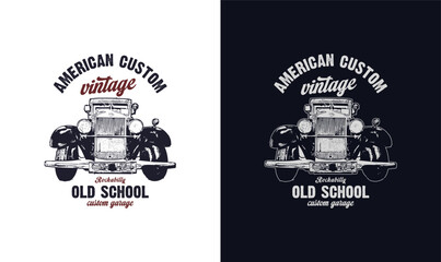 American Custom Vintage  Car T-shirt Design Vector Graphics. Vintage Car t-shirt template. old cars tshirts. American Old Cars shirts.