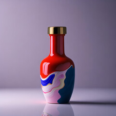 AI Generative illustration, Beautiful vase or bottle with ceramic texture and marble, Natural Luxury. blue, purple, red, white and gold cup paint with the addition of gold line