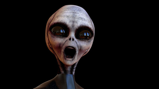 Gray Alien Humanoid Creature Realistic 3D illustration