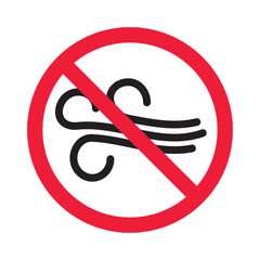 Prohibited wind vector icon. No wind icon. Forbidden windy storm icon. No wind sign. Warning, caution, attention, restriction, danger flat sign design symbol pictogram