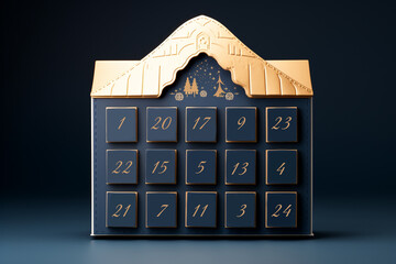 Christmas advent calendar in blue and gold color