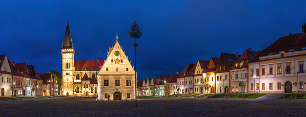 The main square of the Bardejov old town at night