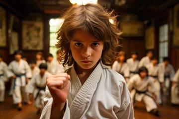 Tuinposter Energetic Karate Students Unleash Powerful Strikes Amid Resounding Kiais © AIproduction