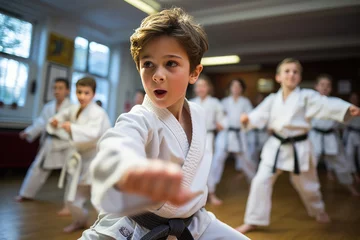 Fotobehang Kiais and Strikes Resound in Vibrant Karate Dojo as Students Channel Energy © AIproduction