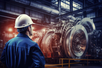 Worker In The Background Renewable Energy Equipment Plant. Renewable Energy Equipment, Plant Maintenance, Worker Wellbeing, Cost Savings, Energy Efficiency, Role Of Workers, Ecofriendly Options