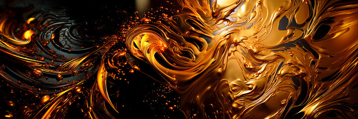 Luxury Gold liquid swirls, waves background. Shiny golden sparkling wave backdrop for copy space text. Special effects  melted gold metal web banner for luxury beauty salon products. Halloween banner