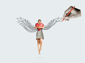 A woman inspired by love. Art collage.