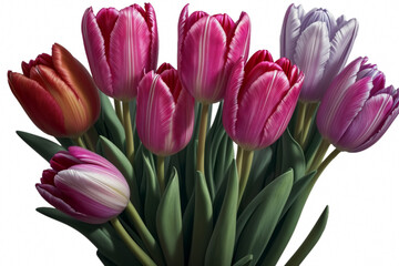 Beautiful tulip flowers on white background. Generative AI
