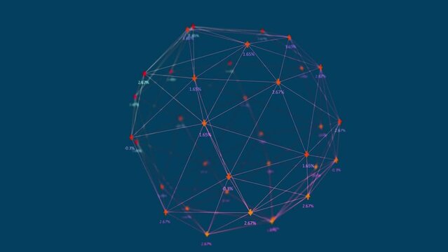 Animation of arrows connected with lines forming globe with changing numbers over blue background