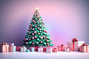 Christmas tree 3D gradient pastel background 