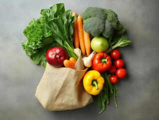 vegetables and fruits from farm market top view