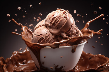 sweet creamy chocolate ice cream with chocolate chips and chocolate syrup in a bowl