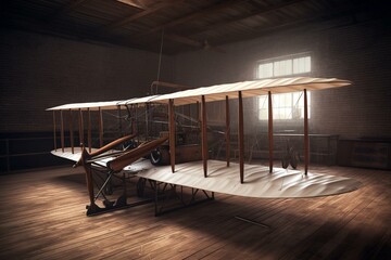 Illustration of the pioneering Wright brothers' testing of the first airplane and flight invention. Generative AI