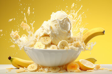 Fresh banana ice cream with fresh banana fruits in a bowl