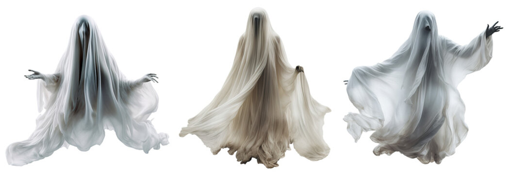 scary spooky white floating bedsheet ghost - Halloween graphic element theme