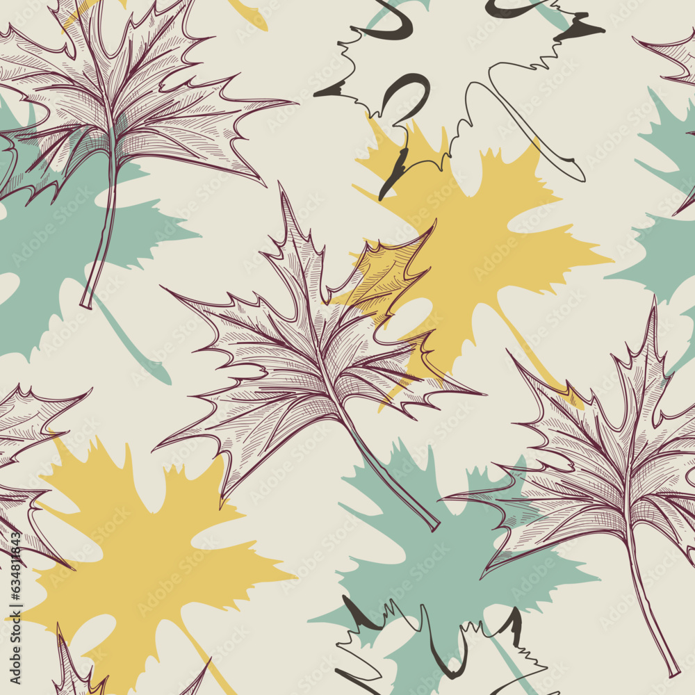 Poster maple leaf branches fall stylish seamless pattern