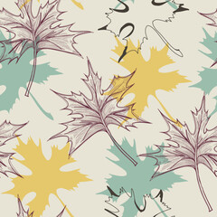 Maple leaf branches fall stylish seamless pattern