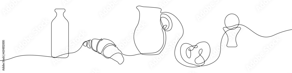 Aufkleber breakfast icon line continuous drawing vector. one line coffee with a croissant icon vector backgrou