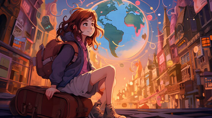 Obraz na płótnie Canvas empowered girl scout travels the world