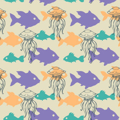 Fish and octopus seamless pattern
