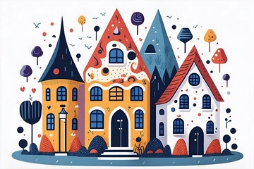 Color houses range. Cartoon style. AI generated illustration