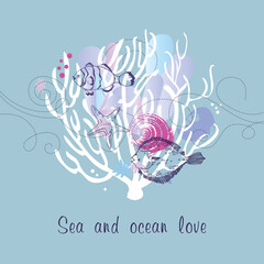 Sea and ocean marine life design. Touristic flyer template