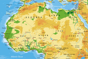 Northern and western Africa highly detailed physical map - 634813243