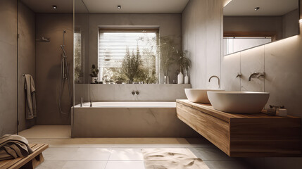 3D Render Bathroom Concept, Creating a Beautiful and Relaxing Clean Home: Design for the Bathroom Ideas and Resident's Relaxation in Day Light