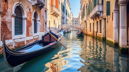 Fototapeta na wymiar Gondola gliding through the canals of Venice. Generative AI