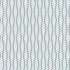 Seamless geometric chevron pattern. Vertical striped lines with zigzag diagonal white stripes on a blue background. Herringbone design. Modern textile texture. Vector illustration.