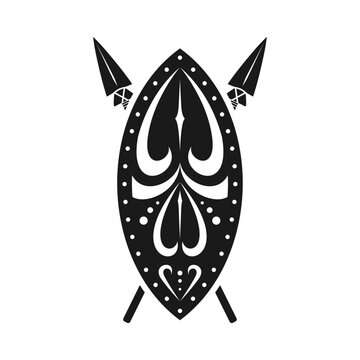 Ethnic Tribal Shield and Crossed Spears Vector Illustration