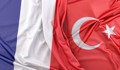 Ruffled Flags of France and Turkey. 3D Rendering