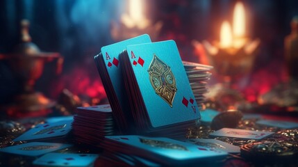 poker card ace chips fantasy epic cool cinematic wallp.Generative AI - obrazy, fototapety, plakaty