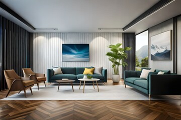 Modern home interior background, wall mockup, 3D render