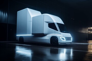 Hydrogen-powered, streamlined delivery truck. Generative AI
